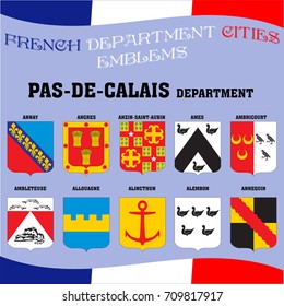 Flags and emblems of French department cities. Cities of Department Pas De Calais