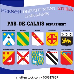 Flags and emblems of French department cities. Cities of Department Pas De Calais