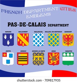 Flags and emblems of French department cities. Cities of Department Pas De Calais