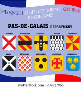 Flags and emblems of French department cities. Cities of Department Pas De Calais