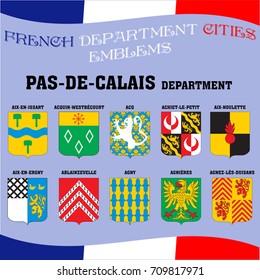 Flags and emblems of French department cities. Cities of Department Pas De Calais