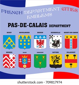 Flags and emblems of French department cities. Cities of Department Pas De Calais