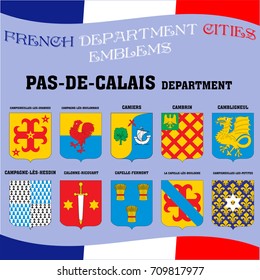 Flags and emblems of French department cities. Cities of Department Pas De Calais