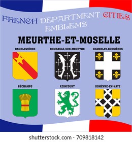 Flags and emblems of French department cities. Cities of Department Meurthe et moselle