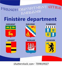 Flags and emblems of French department cities. Cities of Department Finistere