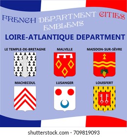 Flags and emblems of French department cities. Cities of Department Loire Atlantique