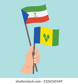 Flags of Equatorial Guinea and Saint Vincent and the Grenadines, Hand Holding flags