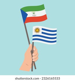 Flags of Equatorial Guinea and Uruguay, Hand Holding flags