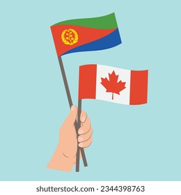 Flags of Eritrea and Canada, Hand Holding flags