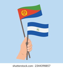 Flags of Eritrea and Nicaragua, Hand Holding flags