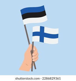 Flags of Estonia and Finland, Hand Holding flags

