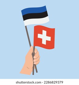 Flags of Estonia and Switzerland, Hand Holding flags
