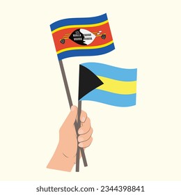 Flags of Eswatini and Bahamas, Hand Holding flags