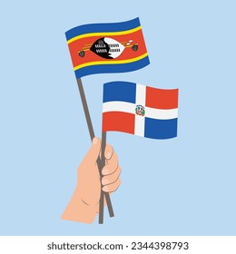 Flags of Eswatini and the Dominican Republic, Hand Holding flags
