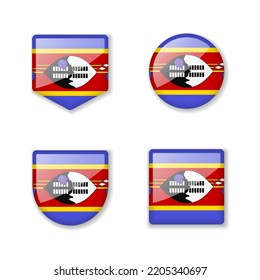 Flags of Eswatini - glossy collection. Set of vector illustrations