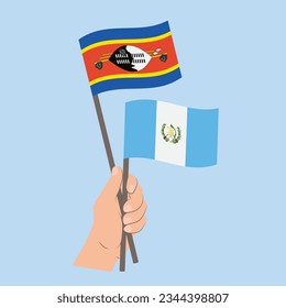 Flags of Eswatini and Guatemala, Hand Holding flags