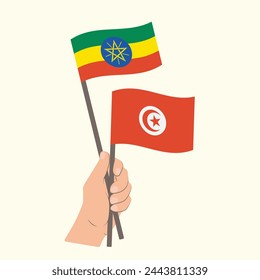 Flags of Ethiopia and Tunisia, Hand Holding flags