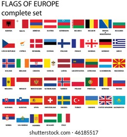 Flags of Europe, complete set, vector