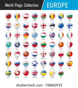 Banderas de Europa, iconos redondos interiores - Colección de banderas del mundo vectorial