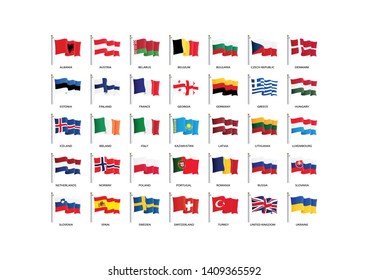 Flags of Europe, waving in the wind - Vector world flags collection, eps 10