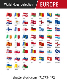 Flags of Europe, waving in the wind - Vector world flags collection