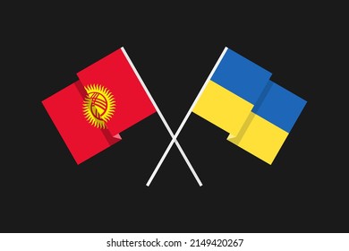 Flags of European and Asian countries Ukraine and Kyrgyzstan in national colors. Help and support from friendly countries. Flat minimal graphic design.