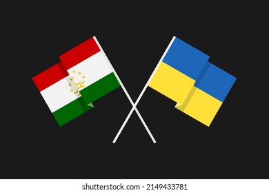 Flags of European and Asian countries of Ukraine and the Republic of Tajikistan in national colors. Help and support from friendly countries. Flat minimal graphic design.