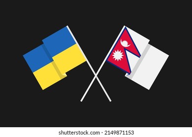 Flags of European and Asian countries of Ukraine and the Kingdom of Nepal in national colors. Help and support from friendly countries. Flat minimal graphic design.