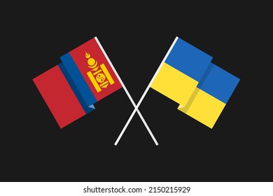 Flags of European and Asian countries Ukraine and Mongolia in national colors. Help and support from friendly countries. Flat minimal graphic design.