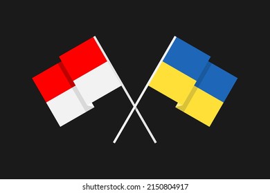 Flags of European and Asian countries of Ukraine and the Republic of Indonesia in national colors. Help and support from friendly countries. Flat minimal graphic design.