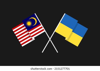 Flags of European and Asian countries of Ukraine and the Federation of Malaysia in national colors. Help and support from friendly countries. Flat minimal graphic design.