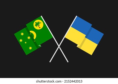 Flags of European and Asian countries of Ukraine and Territory of the Cocos (Keeling) Islands in national colors. Help and support from friendly countries. Flat minimal graphic design.