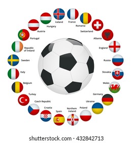 Flags of European countries participating to the final tournament of Euro 2016 football championship