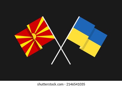 Flags of European countries Ukraine and North Macedonia in national colors. Help and support from friendly countries. Flat minimal graphic design.