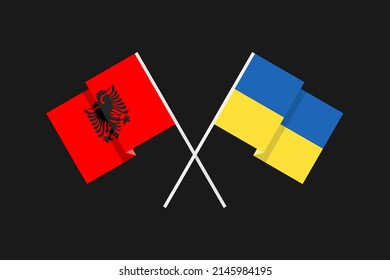 Flags of the European countries of Ukraine and the Republic of Albania in national colors. Help and support from friendly countries. Flat minimal graphic design.