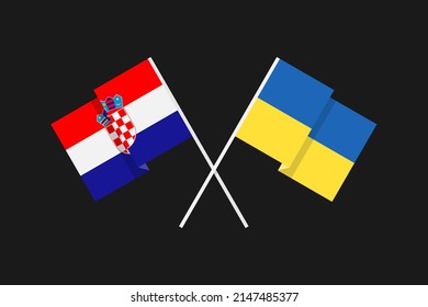 Flags of the European countries of Ukraine and the Republic of Croatia in national colors. Help and support from friendly countries. Flat minimal graphic design.