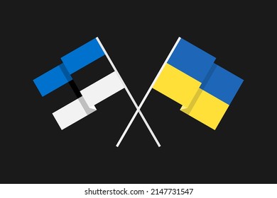 Flags of European countries Ukraine and Republic of Estonia in national colors. Help and support from friendly countries. Flat minimal graphic design.