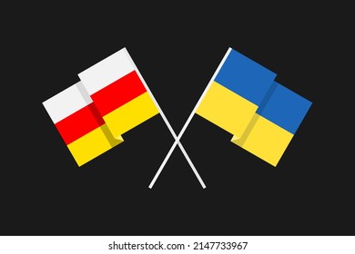 Flags of the European countries of Ukraine and the Republic of South Ossetia in national colors. Help and support from friendly countries. Flat minimal graphic design.