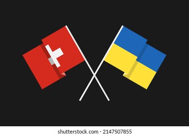 Flags of the European countries of Ukraine and the Swiss Confederation in national colors. Help and support from friendly countries. Flat minimal graphic design.