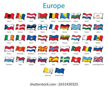 Flags of European countries. Vector drawing sign