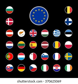Flags of the European Union countries on black background