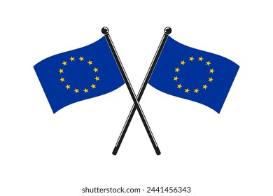 Flags of European Union crossed on the sticks in the original colours and proportions