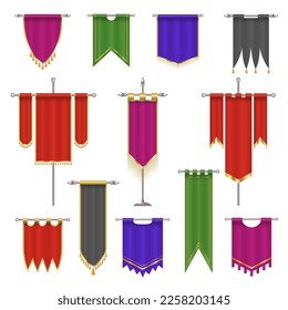 Flags. Fantasy banners medieval war badges trophy logo interfaces recent vector flags templates