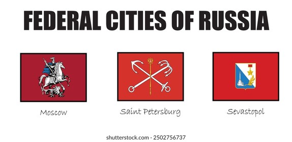 Flags of federal cities of russia, Moscow, St.Petersburg, Sevastopol