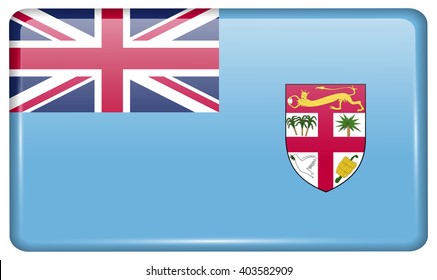 Flags of Fiji in the form of a magnet on refrigerator with reflections light. Vector illustration