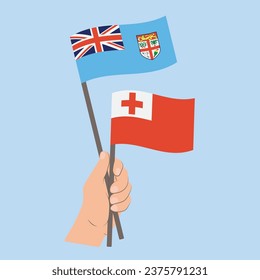 Flags of Fiji and Tonga, Hand Holding flags