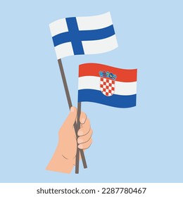 Flags of Finland and Croatia, Hand Holding flags