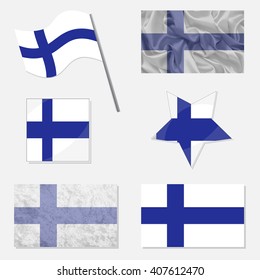  Flags of Finland Made in Different Variations: in Flat Design, with  Fabric Texture and as Web Buttons