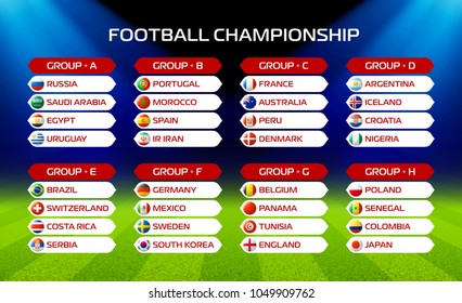 Flags of football teams of football championship in Russia 2018, vector illustration