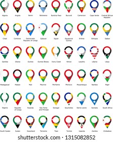 Flags in the form of a pin of African countries with their names written below
